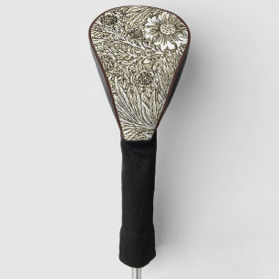 Intricate Floral Design in Brown and White Golf Head Cover