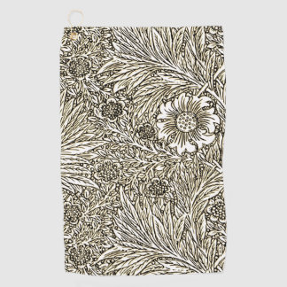 Intricate Floral Design in Brown and White Golf Towel