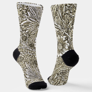 Intricate Floral Design in Brown and White Socks