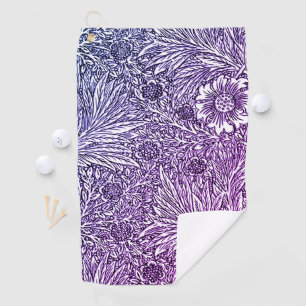 Intricate Floral Design in Purple Hues and White Golf Towel