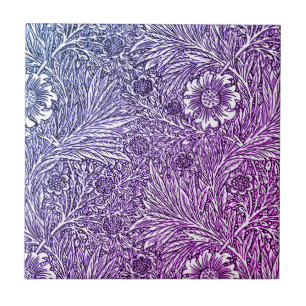 Intricate Floral Design in Purple Hues and White Tile