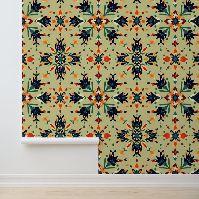 Intricate Floral Mandala Pattern in Earth Tones Wallpaper (Application)