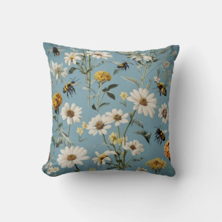 Intricate Floral Pattern With Bees. Cushion