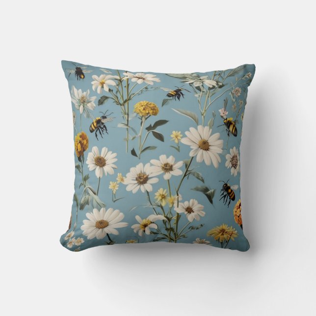 Intricate Floral Pattern With Bees. Cushion (Front)