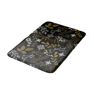 Intricate floral pattern with gold and white  bath mat