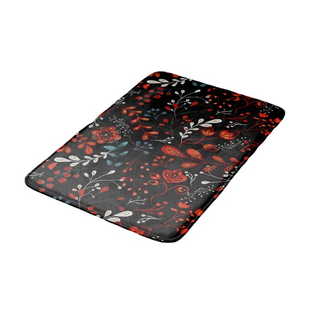Intricate floral pattern with gold and white  bath mat (Angled)
