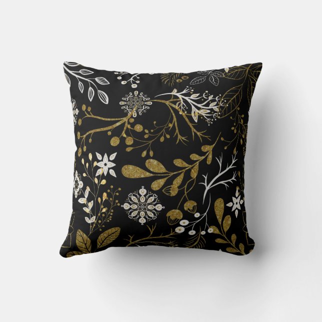 Intricate floral pattern with gold and white  cushion (Back)