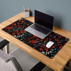 Intricate floral pattern with gold and white  desk mat