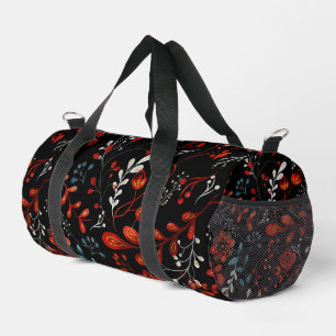 Intricate floral pattern with gold and white duff duffle bag
