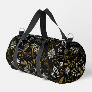 Intricate floral pattern with gold and white duffle bag