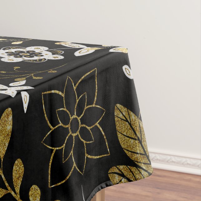 Intricate floral pattern with gold and white  tablecloth (In Situ)