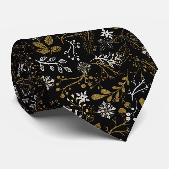 Intricate floral pattern with gold and white  tie (Rolled)