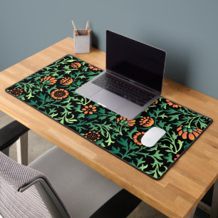 Intricate Floral Pattern with Green Leaves Desk Mat