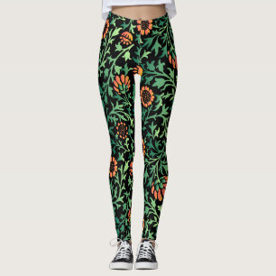 Intricate Floral Pattern with Green Leaves Leggings