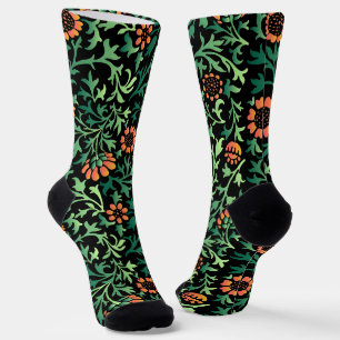 Intricate Floral Pattern with Green Leaves Socks
