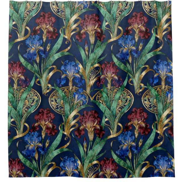 Intricate Floral Pattern with Irises Shower Curtain (Front)