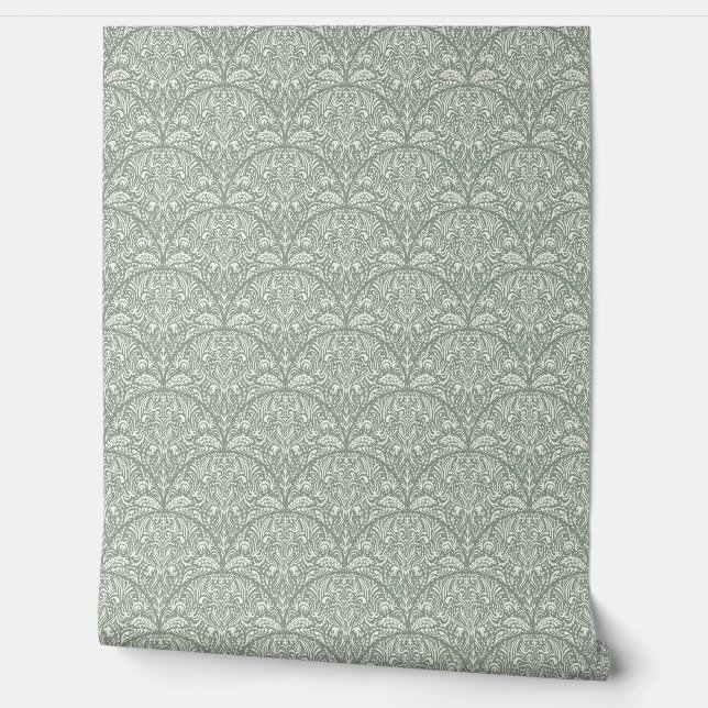 Intricate Floral Scallop Arts and Crafts Style Wallpaper (Unrolling)