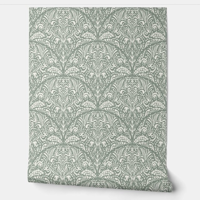 Intricate Floral Scallop Arts and Crafts Style Wallpaper