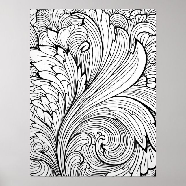  Intricate Floral Swirl Coloring Poster (Front)