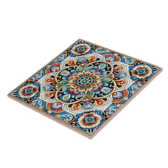Intricate Floral Tile Design With Vibrant Colours (Side)