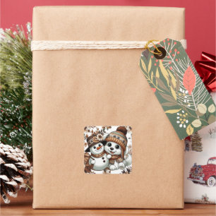 Intricate Floral Winter Wonderland: Adorable Dog Square Sticker