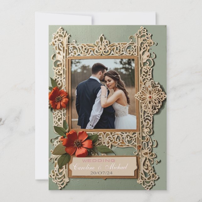 intricate frame with photo pastel wedding card (Front)