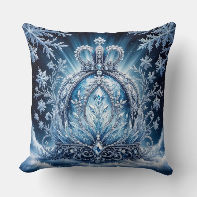 Intricate Frost-Covered Crown With Glittering Gems Cushion (Front)