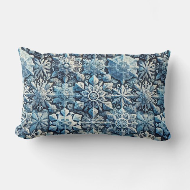 Intricate Frost-Inspired Ornamental Patterns Lumbar Cushion (Front)