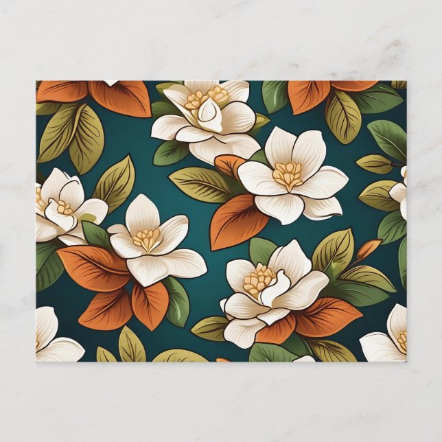 Intricate Gardenia Flowers Pattern Postcard (Front)