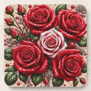 Intricate Gem Embellished Floral Design Coaster