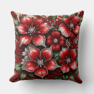 Intricate Gem Embellished Floral Design Cushion