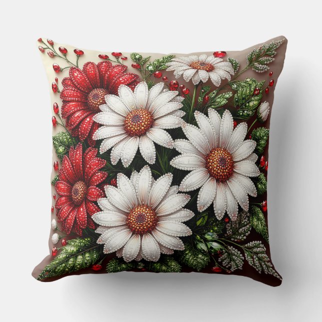 Intricate Gem Embellished Floral Design Cushion (Front)