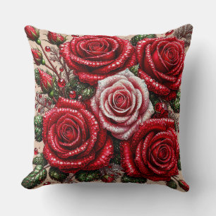 Intricate Gem Embellished Floral Design Cushion