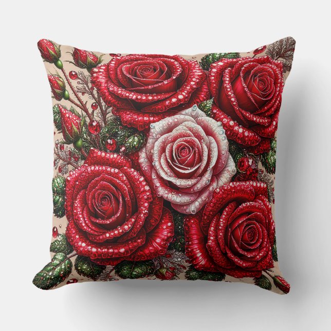 Intricate Gem Embellished Floral Design Cushion (Front)