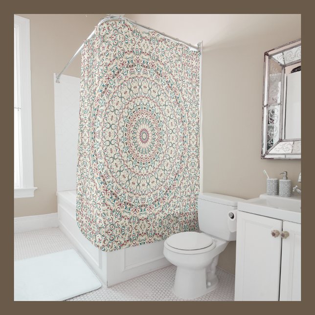 Intricate Geometric Mandala in Teal, Rose, & Sand Shower Curtain (Creator Uploaded)