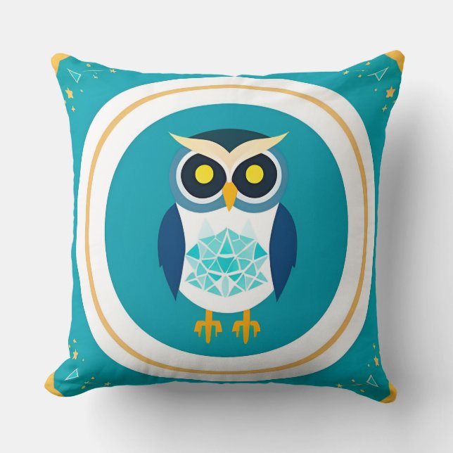 Intricate Geometric Owl Illustration Cushion (Front)