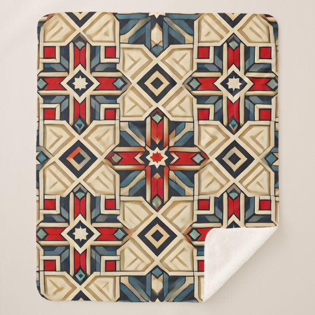 Intricate Geometric Pattern with Bold Colours Sherpa Blanket (Front)