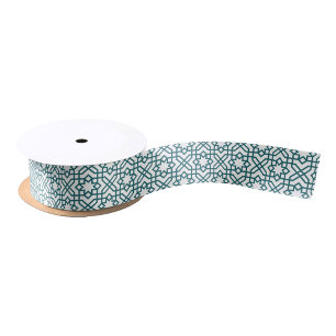 Intricate geometric pattern with teal interconnect satin ribbon