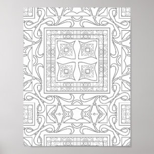 Intricate Geometric Scrollwork Tile Mandala Art Poster