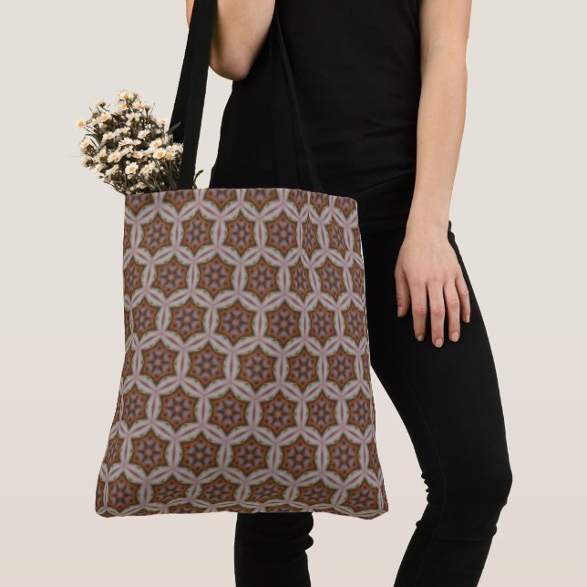 Intricate Geometric Star Pattern in Earth Tones Tote Bag (Close Up)