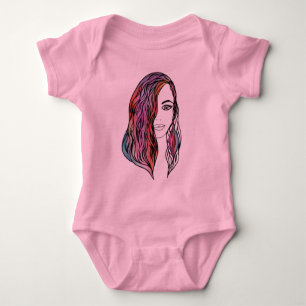 Intricate Girl Portrait Illustration - Detailed Gr Baby Bodysuit