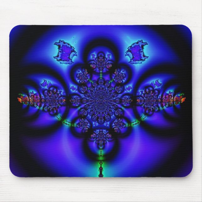Intricate Glowing Blue Fractal Mouse Pad (Front)