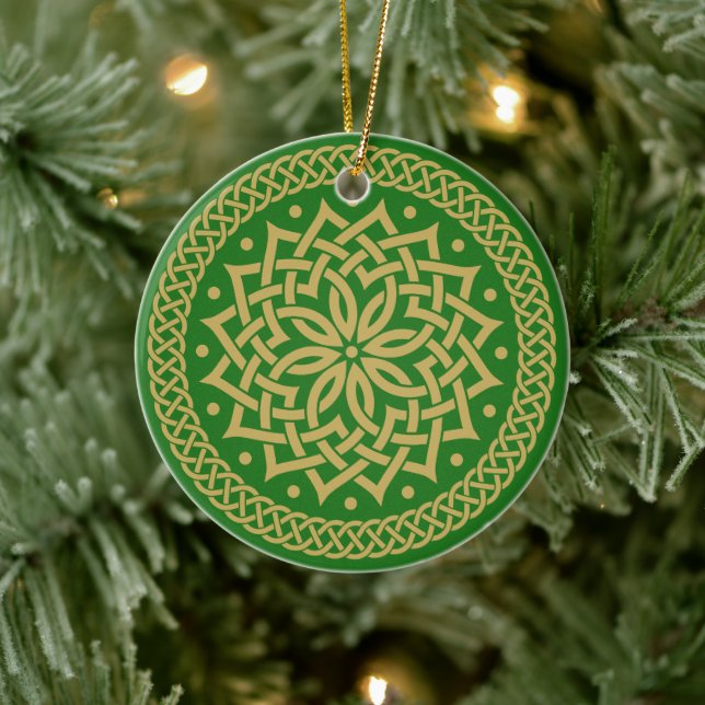 Intricate Gold Celtic Flower Mandala  Personalised Ceramic Tree Decoration (Tree)
