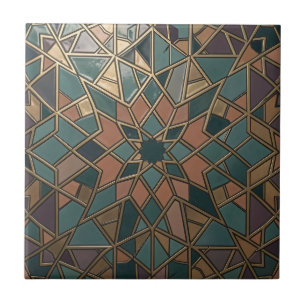 Intricate Gold Geometric Mosaic Star Pattern Tile