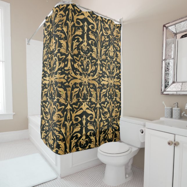 Intricate Gold Ornamental Pattern Shower Curtain (In Situ)