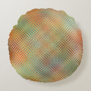 Intricate Gold Yellow Pink Red Green Pattern Round Cushion