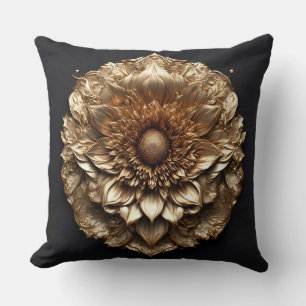 Intricate Golden Embellished Floral Relief Cushion