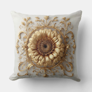 Intricate Golden Embellished Floral Relief Cushion