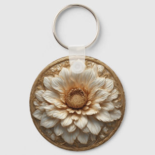 Intricate Golden Embellished Floral Relief Key Ring