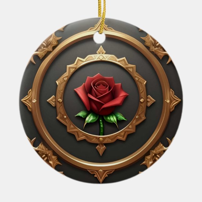 Intricate Golden Frame with Red Rose Ceramic Tree Decoration (Front)